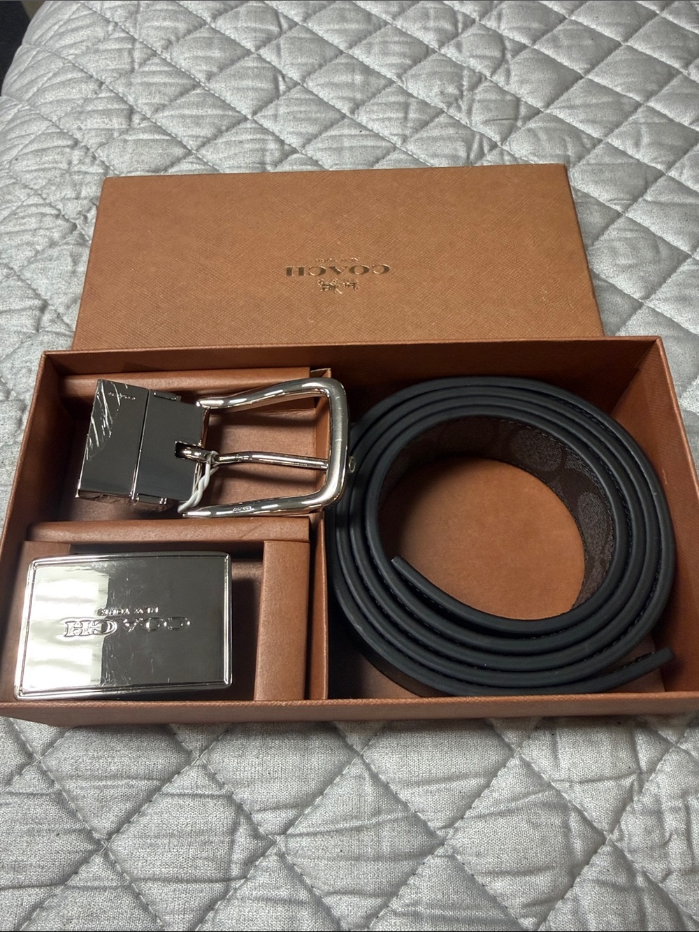 Coach Reversible Charcoal Black Belt F65079
